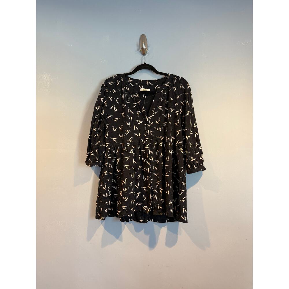 Maeve by Anthropologie Black Printed Peplum Tunic Top